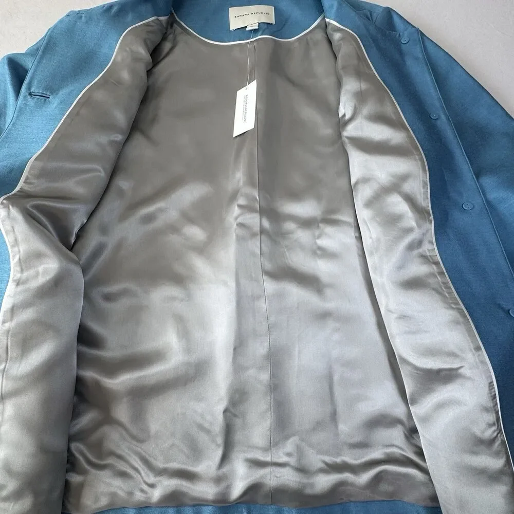 NWT Banana Republic Women’s Silk Blend Jacket Blue Button Front  L Career Dressy